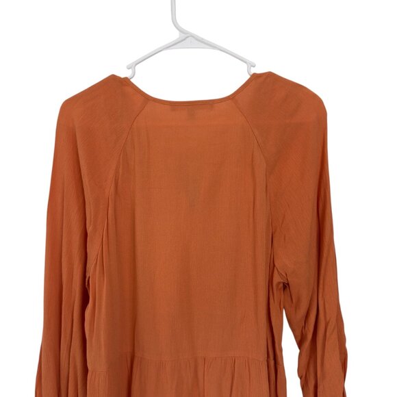 Daniel Rainn Women SZ M Orange Boho Peasant Top Embroidered Front & Tie Neck - Picture 10 of 15